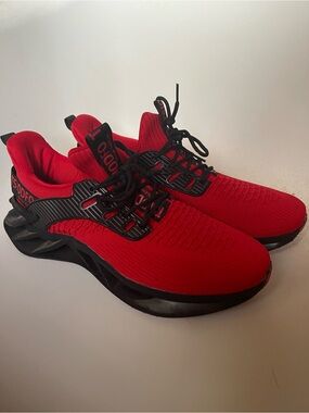 Amazon Men's Red and Black Athletic Knit Sneakers